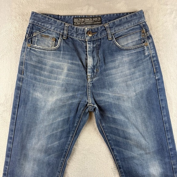 Diesel Jeans Mens 32x32 Blue Selvedge Slim Straight Dark Wash Faded Denim
